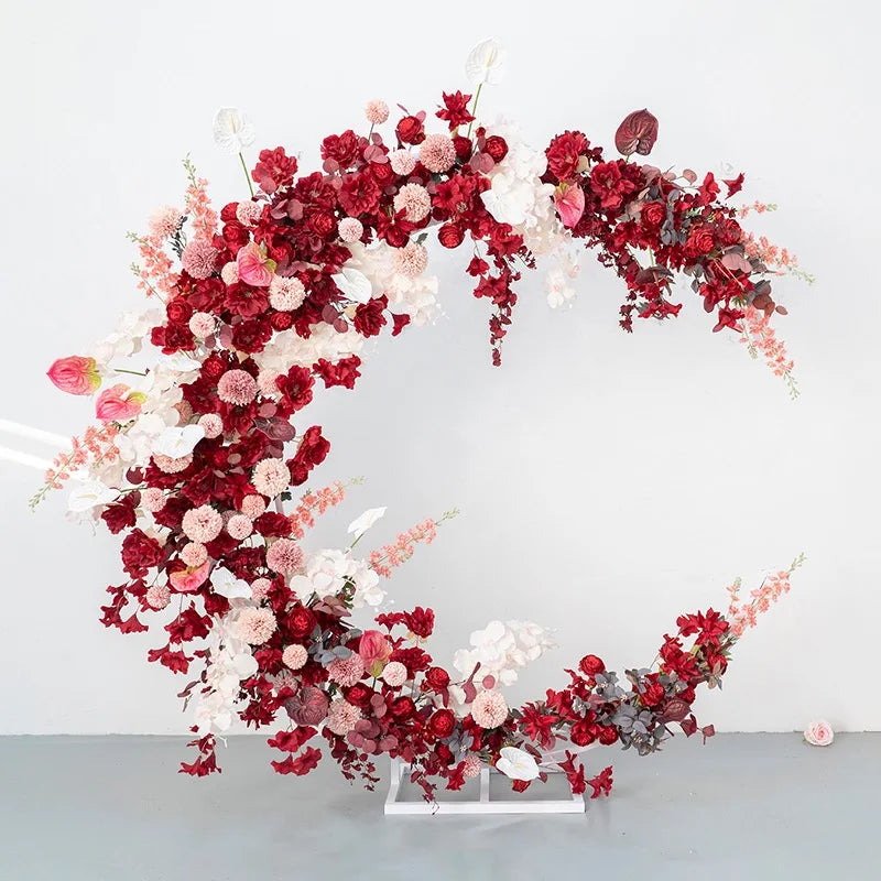 Moon Shape Wedding Arch Peony Artificial Flowers Silk Rose Moon Wedding Arch Flowers