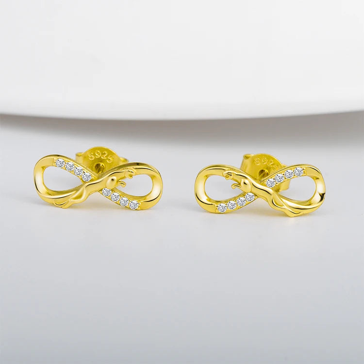 Solid 925 Silver Panther on Infinity Earrings Bracelet Necklace Gold Plated