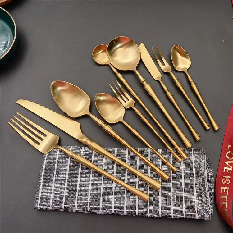 Best Selling Product Canton Tower Handle Royal Gold Slim Flatware Stainless Steel 18/10 Wedding Cutlery Set