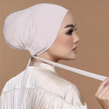 CCY Solid Color Inner Cap Elastic Hair Turban Soft Head Wrap Underscarf Women Lace up Beanie Muslim Islamic Ramadan Hijab