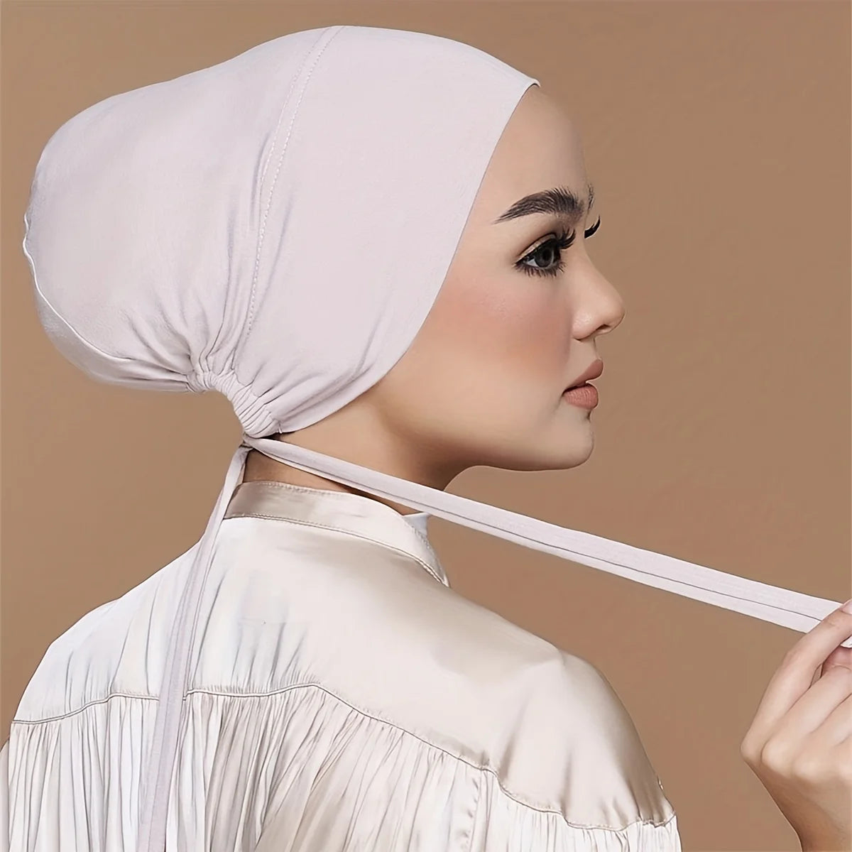 CCY Solid Color Inner Cap Elastic Hair Turban Soft Head Wrap Underscarf Women Lace up Beanie Muslim Islamic Ramadan Hijab
