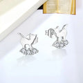 Hot Sale Rhodium Plated Cute Cat Animal Design 925 Sterling Silver Women Zirconia Stud Earrings