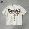 Oversized Acid Wash T-shirt Distressed Graphic Print Rhinestone Vintage Drop Shoulder t Shirt Custom Streetwear Mens Tshirts