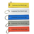 Wholesales Good Quality Custom Standard Crafts Art Fashion Classic Ribbon Double-sided Embroidered Woven Label Keychain