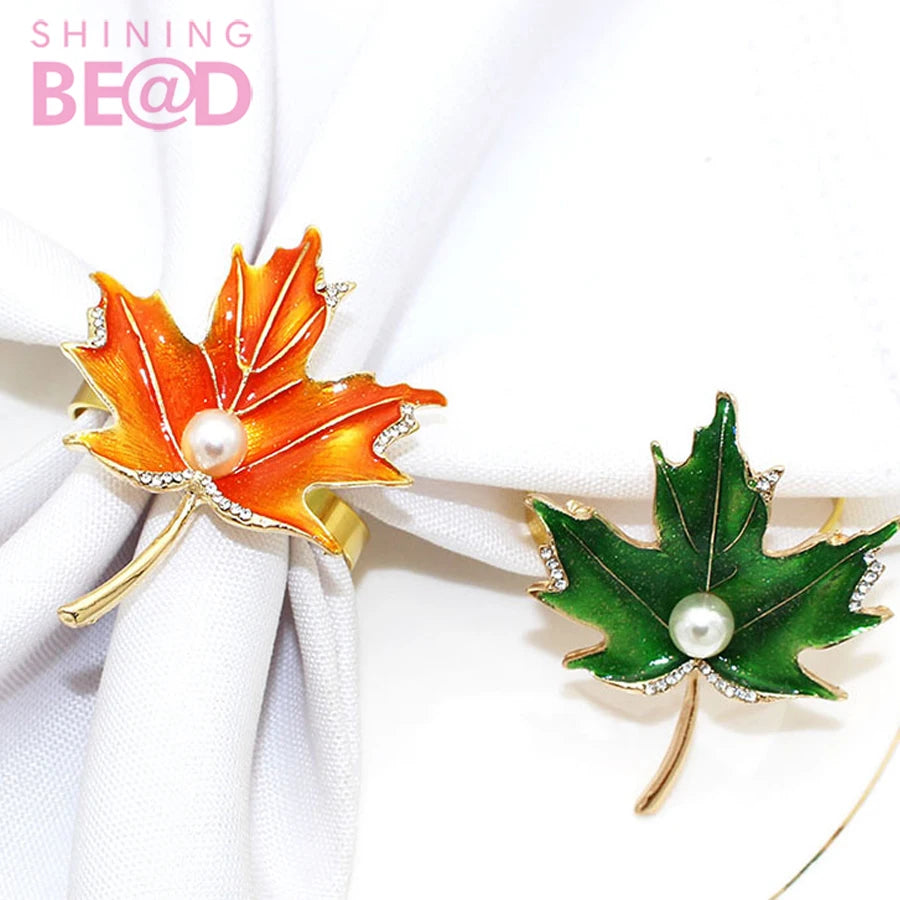 Enamel Maple Leaf Napkin Rings Alloy Metal Gold Silver Thanksgiving Party Serviette Holder Tableware Decoration