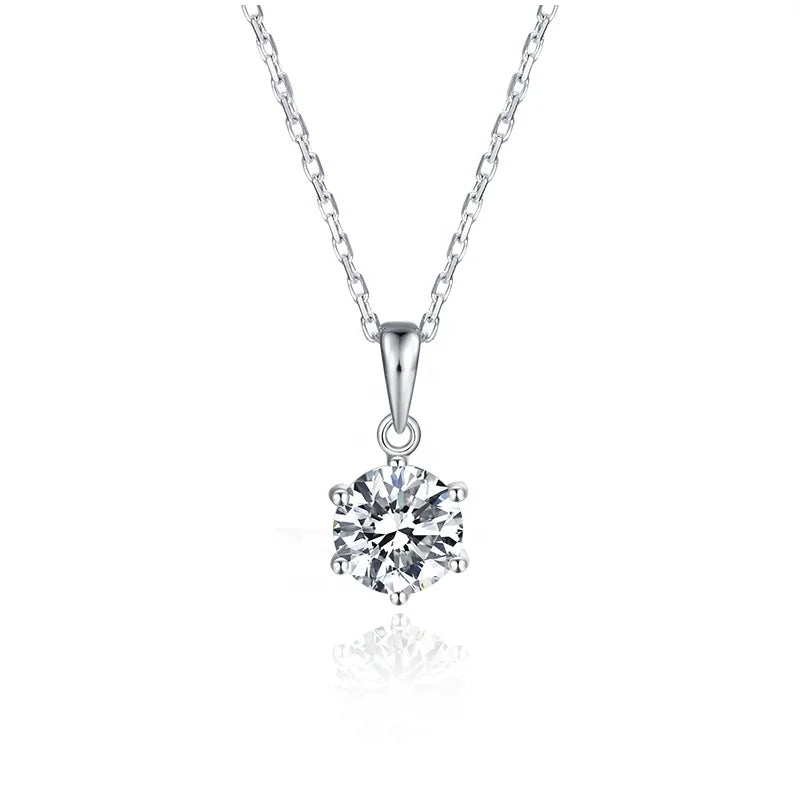 Classic 6-Claw 14k Solid White Gold Pendant Necklace 2 Carats Moissanite Fine Jewelry