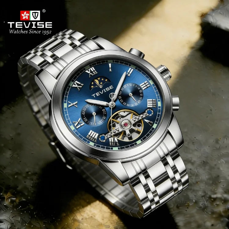 TEVISE Mechanical Watch Multi with Multifunctional Moon Phase Tourbillon Dial OEM Custom Bulk