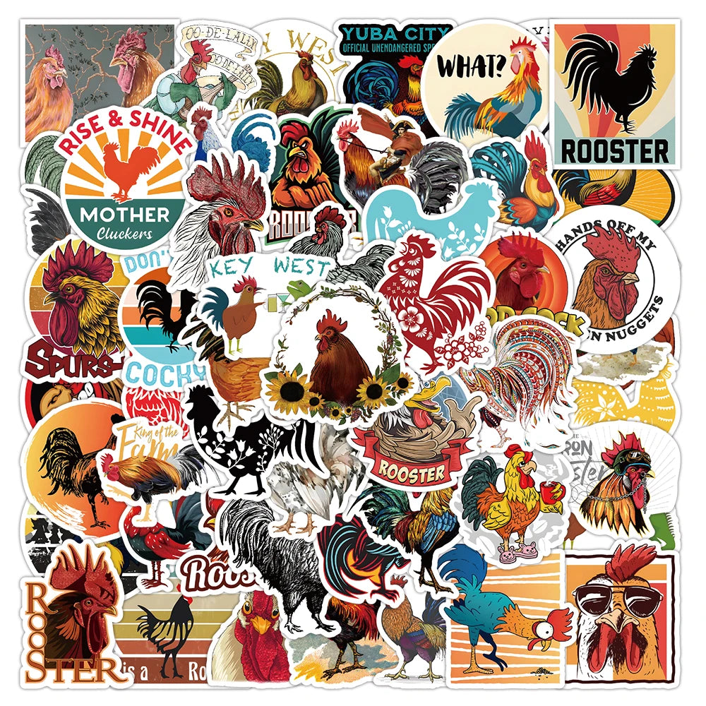 50pcs Popular Cartoon Animal Cock Graffiti Stickers Packs for Motorcycle Suitcase Guitar Notebook Wholesale