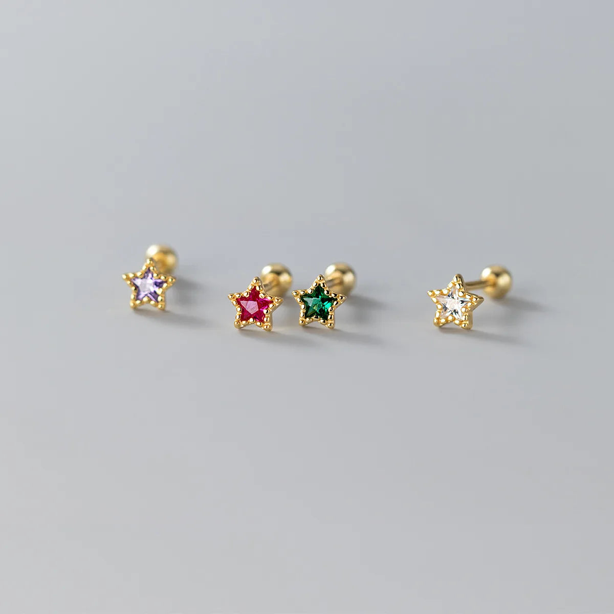 925 Sterling Silver Colorful Zircon Star Spiral Beads Stud Earrings for Women Charm Piercing Ear Bone Jewelry Accessories