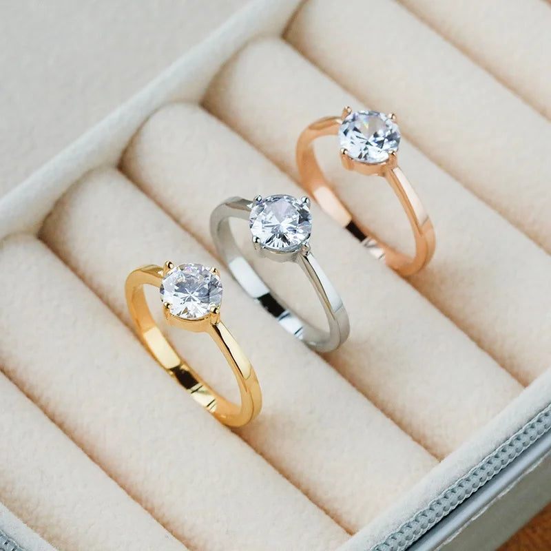 Luxury Wedding Jewelry Tarnish Free Stainless Steel Engagement Diamond Rings 18K Gold Plated CZ Cubic Zirconia Ring YF2860