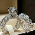 Elegant Women Jewelry Engagement Wedding Set Rings White Zinc Valentine's Day CLASSIC Silver Plated Zircon Round