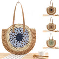 2024 Factory New Simple Round Paper Woven Bag Hollow Hand Woven Seaside Beach Shoulder Handbag Fashion Women's Straw Bag