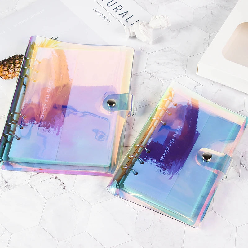 Hologram Notebook Binder Refillable A6 6 Ring Binder Loose Leaf A5 Clear PVC Budget Binder for Cash Envelopes Organizer