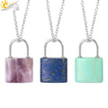 CSJA Wholesale Aventurine Amethyst Lock Key Natural Stone Quartz Crystal Necklace Pendant for Jewelry Making H067
