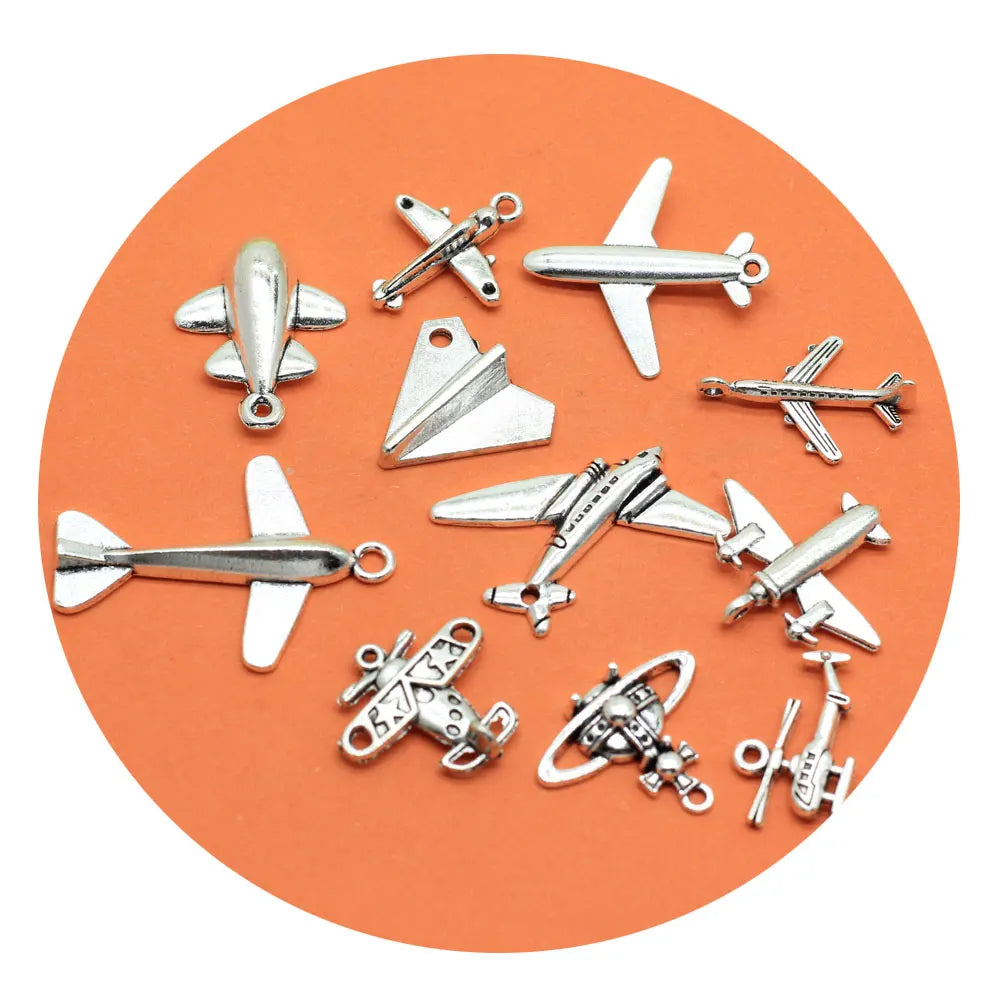 11Pcs/Lot Mixed Aircraft Airplane Charms Antique Silver Plated Plane Pendants for Crafting Jewelry Findings Making Accessory