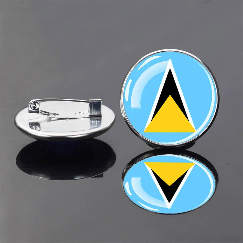 Flag Badge Pin Country Flag Glass Cabochon Jewelry Women Men Brooch
