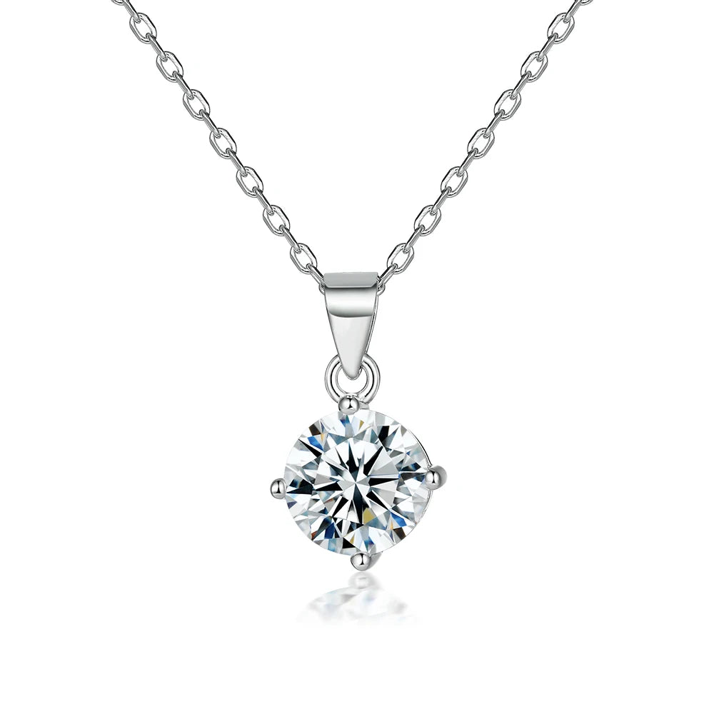 Classic Pendant Round Brillant Cut 7.0mm Rhodium Plated 925 Sterling Silver Pendant Necklaces for Women