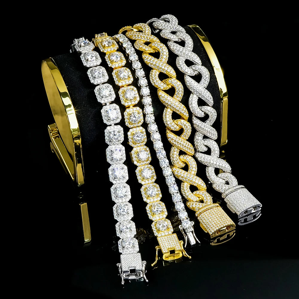 Hiphop Jewelry Iced Out Big Size Square Marquise Clustered Moissanite Diamond Tennis Chain Bracelet Necklace Setting For Man