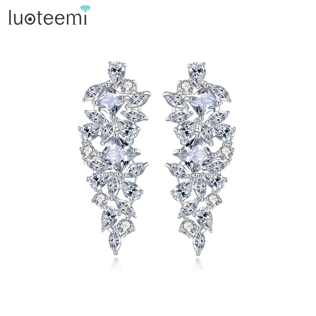 LUOTEEMI Woman Jewelry Luxury Brand Earing New Wedding Flower Lady Elegant Drop Earrings Cubic Zirconia