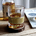 Stock Old Fashion Diamond Vodka Shot Espresso Tequila Whisky Glasses Handmade Gold Rotating Whiskey Glass Cup for Bar Restaurants