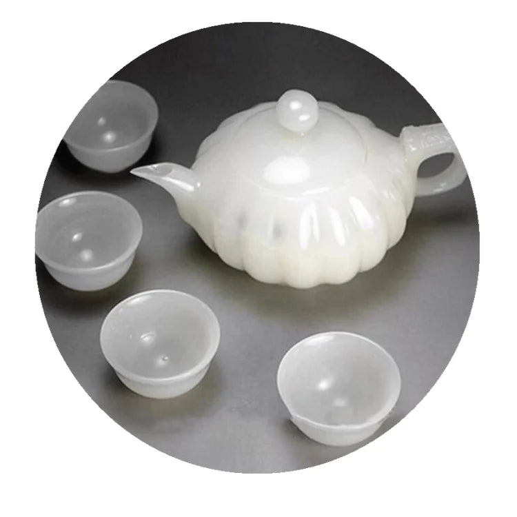 Best Selling Afghanistan White Jade Handmade Chinese Tea Set White Teacup Jade Tea Pot Set
