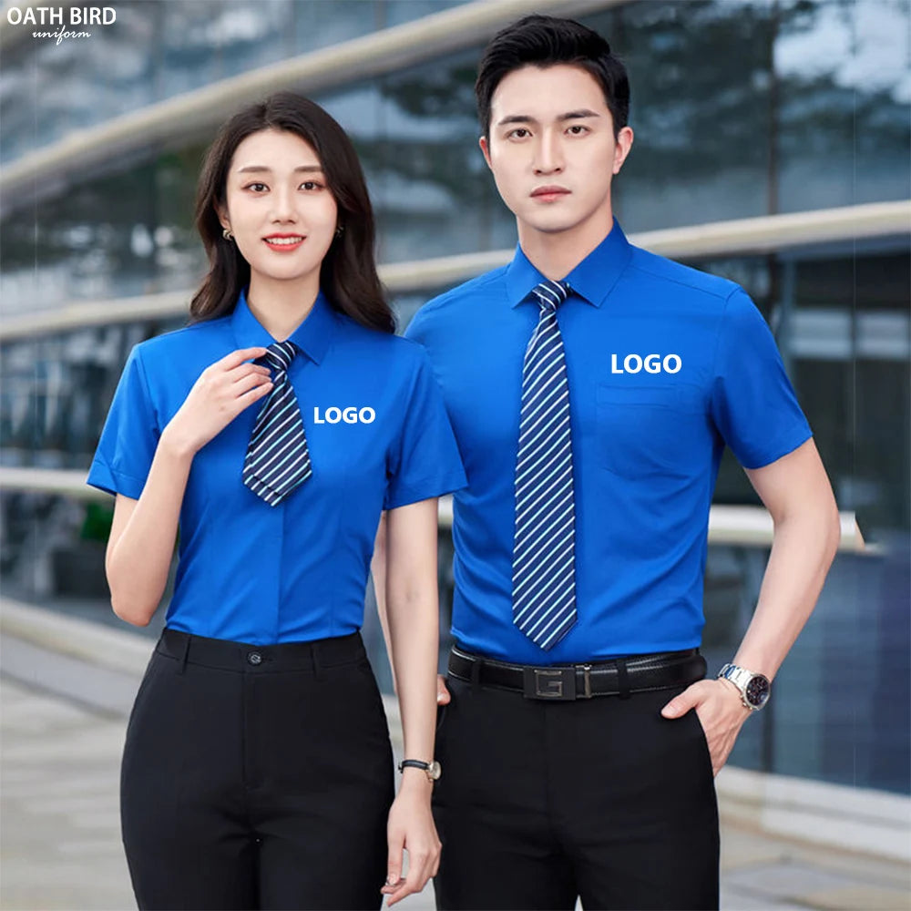 Hotel Receptionist Work Shirts Uniforms Formal Casual Men's Women's 100% Bamboo Fiber Breathable Short Sleeve Customizable Logo
