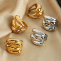 Luxury Women's Gold Stainless Steel Jewelry Waterproof Vintage Chunky Water Wave Dome Gold Plated Fashion Ring for Party Gift