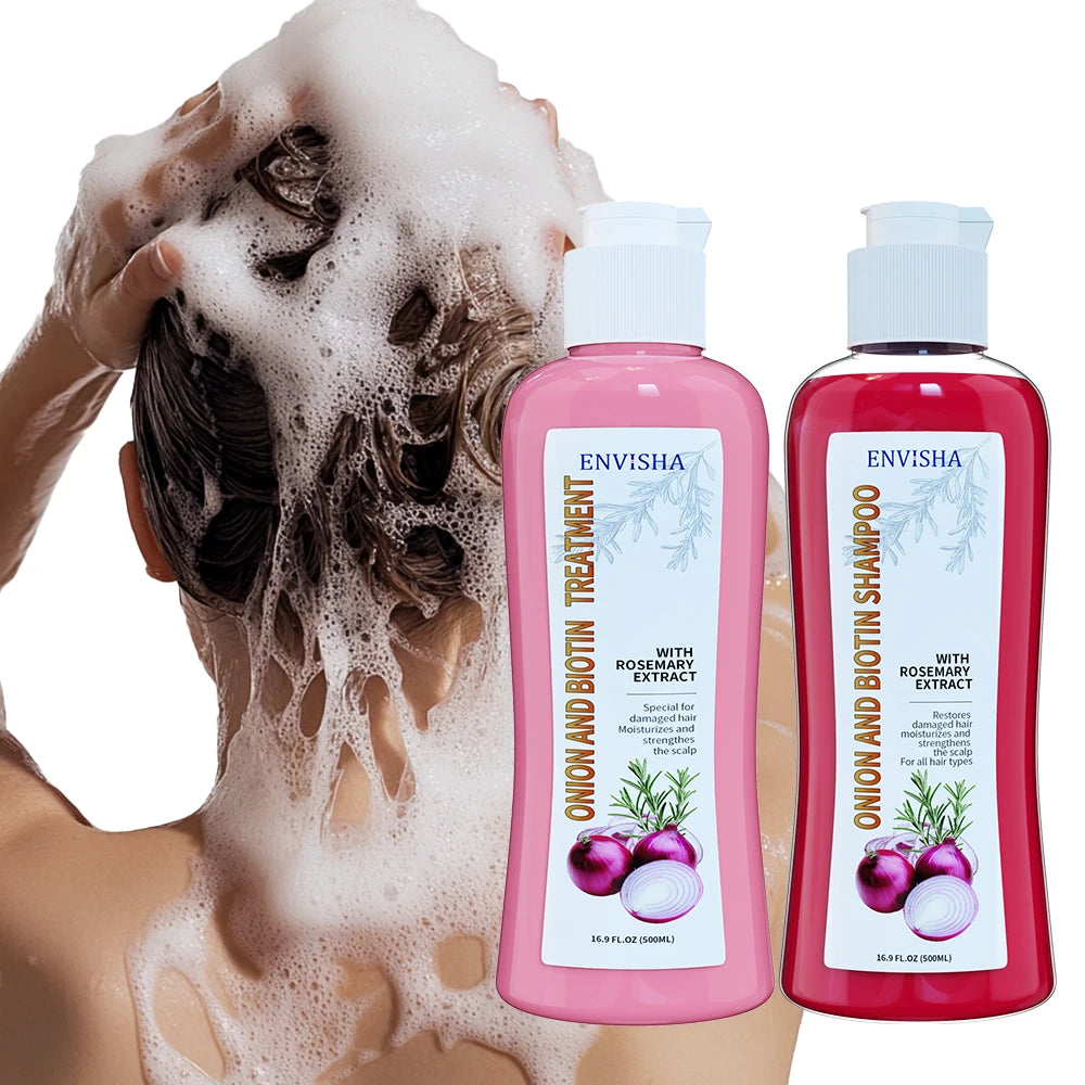 Hot Selling Organic Salon Soft and Shine Herbal Red Onion Biotin Rosemary Shampoo Conditioner Care Set