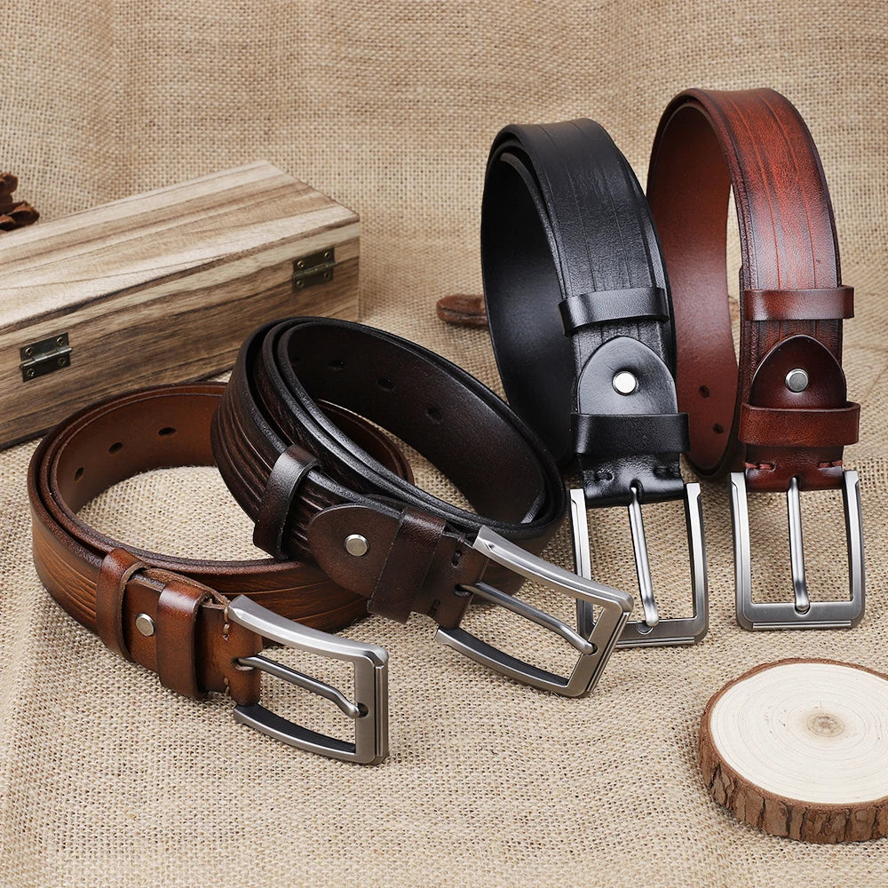 Men Top Layer Leather Casual High Quality Belt Vintage Design Pin Buckle Genuine Leather Belts for Men Original Cowhide
