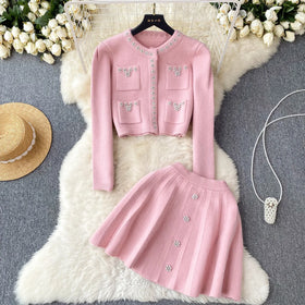 Basics 2 Piece Set for Women Crop Top and Knitted Skirts Set Clothing Wholesale