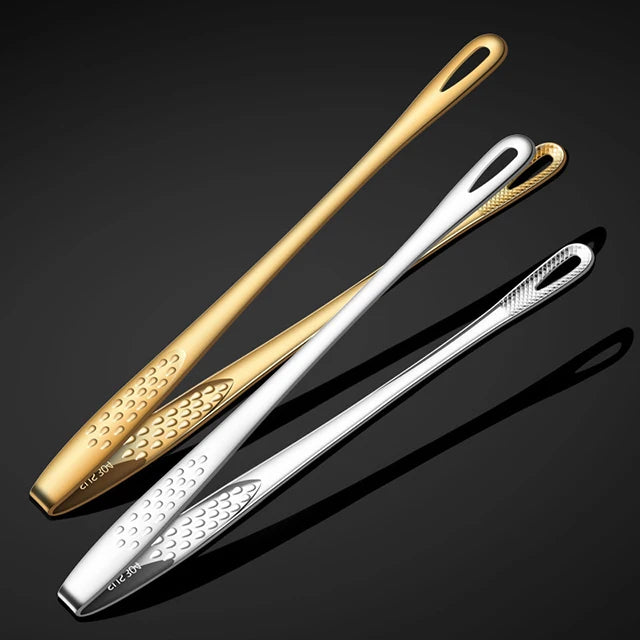 11-Inch Kitchen Stainless Steel Food Tongs Gold Serving Cooking Salad Grill Snack BBQ Metal Material