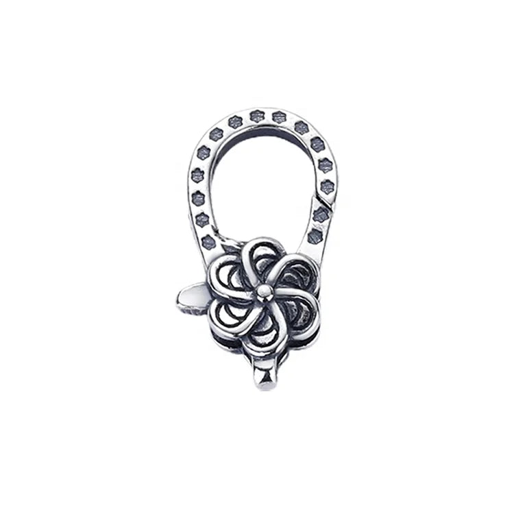 Etsy Hot Selling Oxidized 925 Sterling Silver Both Side Design Flower Lobster Lock Enhancer Charms Jewelry