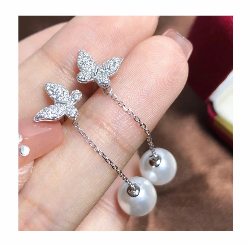 E1770 8-9mm DIY Natural Freshwater Pearl Charm Earrings Mounting Accessory 925 Sterling Silver Gold Plated  Jewelry for Women