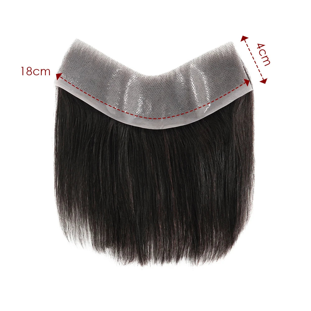 4 X 18 CM All V Loop Invisible Thin Skin PU Forehead Hairline Men Human Hair Toupee Frontal Bangs MegaBDM