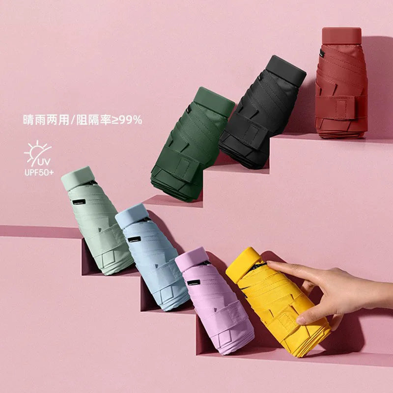 Rain Anti-uv Capsul Pocket Hike Portable Mini 6k Folding Foldable Umbrella Sunny Custom Travel Outdoor Girl Color Box Gift Women