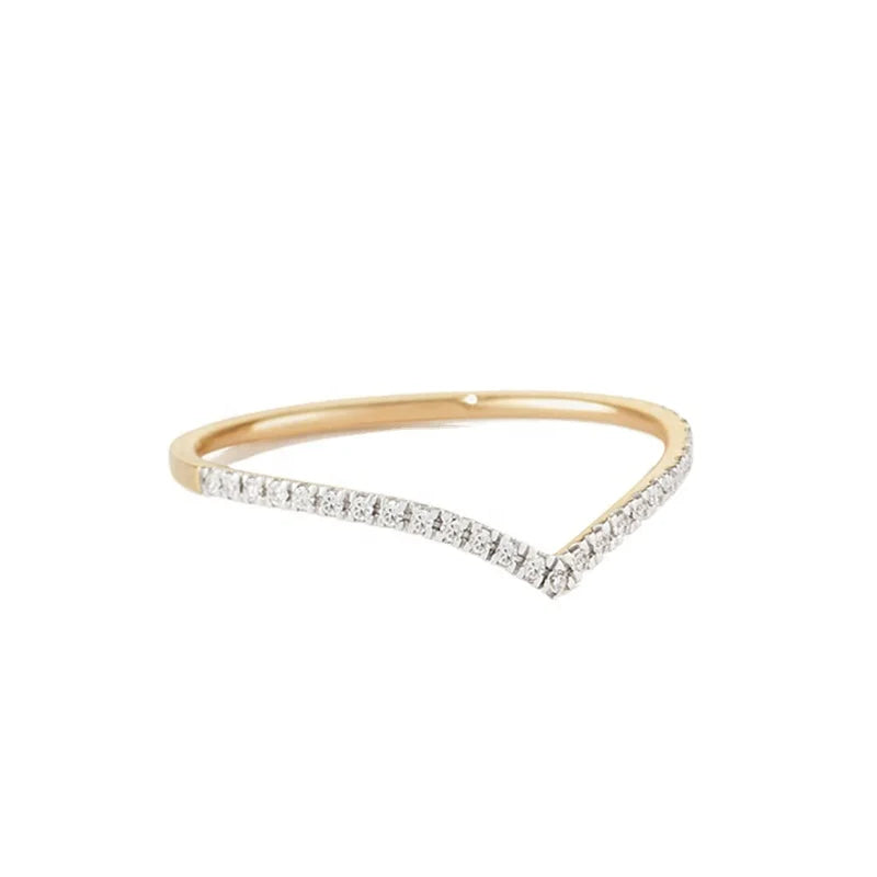 Fashion Custom Gold Plated 925 Sterling Pave CZ Diamond V Band Ring Women Gift Jewelry Rings