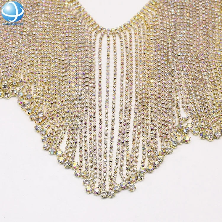 Top Quality Long Rhinestone Tassel Trimming Chain Hand Sew Wedding Collar Applicator for Garment Boot Decorations