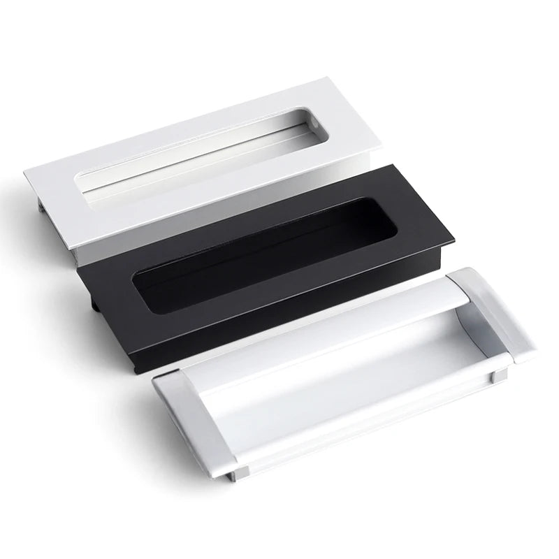 Oukali Modern Aluminum Matt Black Furniture Door Cabinet 64mm 96mm 128mm Hidden Handle New Design