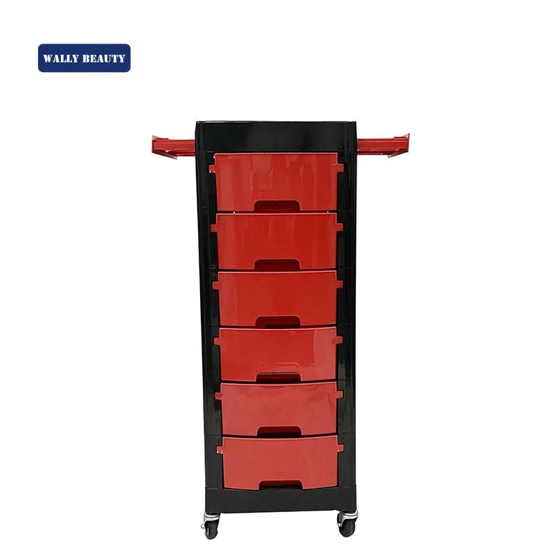 Wallybeauty 6-Drawer Salon Cart Black Plastic Beauty Trolley with Storage for Hairdressing