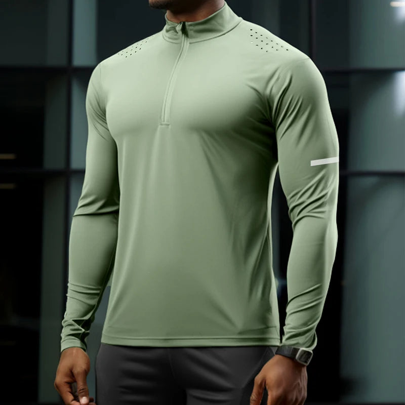 Quick Dry Breathable Sports Mesh Fabric Fitness Workout Active Wear Men's T-shirts Wholesale Long Sleeve Gym T Shirts