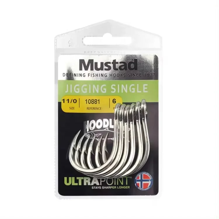 Mustad 10881 Saltwater Jigging Single Fish Jig Hooks Big Fish Super Strong Deep Ocean Sea Fishing Hook