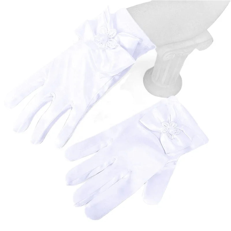 Fashion Girl's Solid Child Size Satin Gloves Wrist Length Princess Dress up Bows Formal Breathable Spandex/Polyester Multi-color