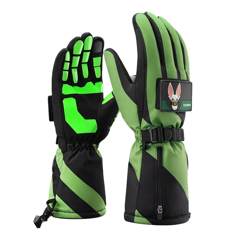 ROCKBROS Winter Usb Electric Heated Gloves Warm Skiing Full Finger Touch Screen Non-slip Zipper Pocket Heating Cycling Gloves