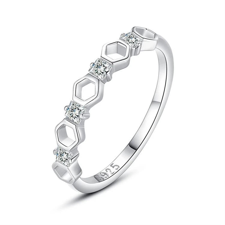 New fashion 925 sterling silver honeycomb hollow micro inlay diamond index finger ring for women girls