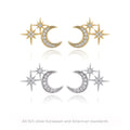 Inlaid Cubic Zirconia Moon Star Trendy Fine Jewelry 18K Gold 925 Sterling Silver Stud Earrings Women