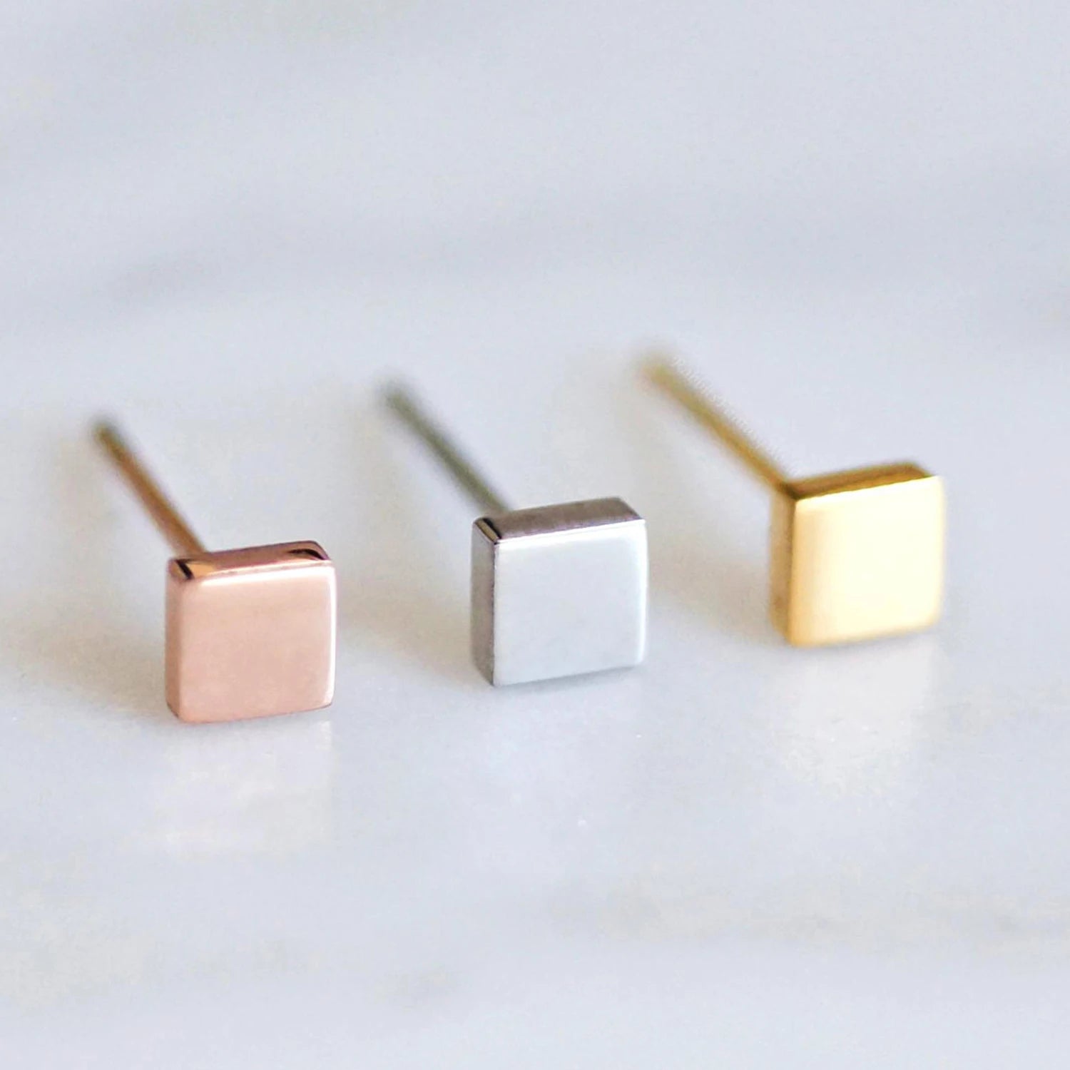 316L Stainless Steel Silver 14K Gold Plated Trendy 4MM Stud Earrings for Unisex Anniversary