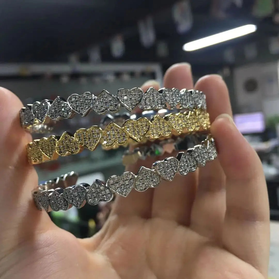 Bracelets & Bangles Full of Diamond Iced Out Bling Heart Bangle Open C Sharp Bracelet Bangle Hip Hop Women Jewelry for Gift
