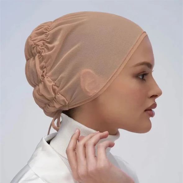 Tie Back Bonnet Under Hijab Cap Muslim Stretch Turban Cap Islamic Mesh Breathable Inner Hijab Cap