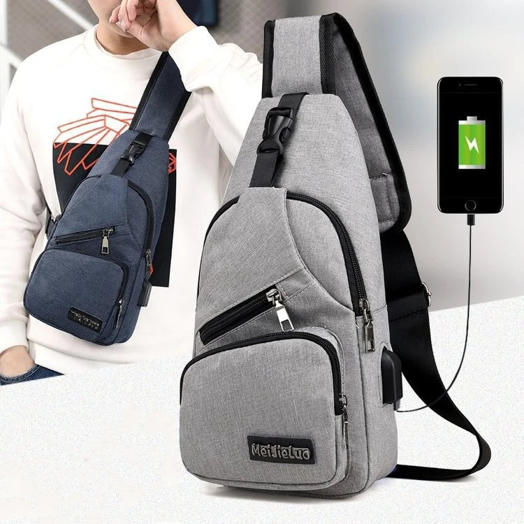Customized Stylish Leisure USB Charging Oxford Men Chest Bag Multi-functional Outdoor Running Hiking Travel Bags Waterproof Bag