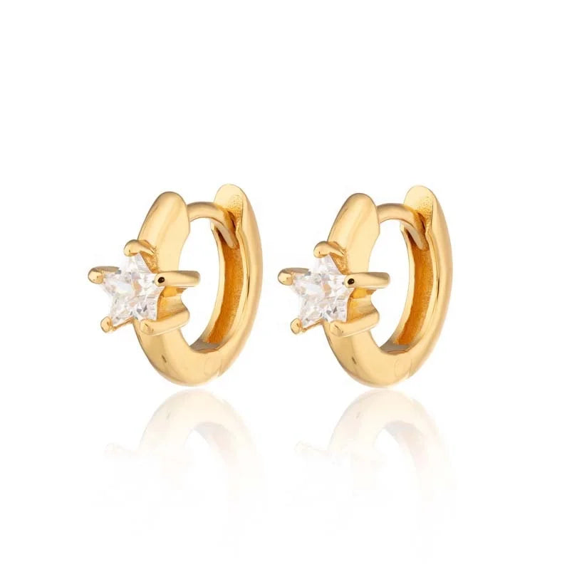Gemnel Sparkling Single Star Huggie Earring with a Single Star Shaped Cubic Zirconia Stone Earrings